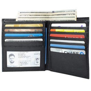 Men Lambskin Leather Long Wallet with Multi Card Holder, Black